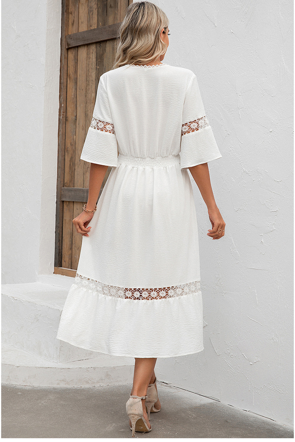 Cutout V-Neck Half Sleeve Midi Dress - store name
